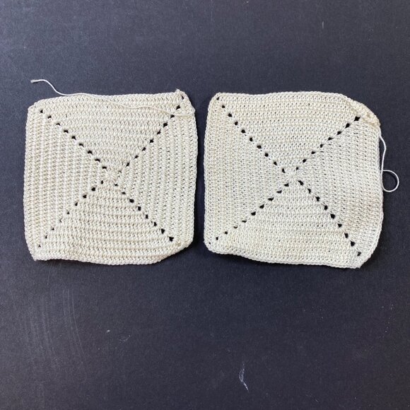 Set of 3 Vintage Handmade Beige Crochet Square Floral Coasters - Picture 2 of 11